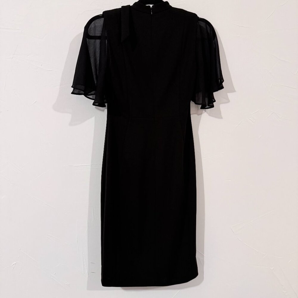 Calvin Klein Black Bow Neck Chiffon Sleeve Stretch Crepe Sheath Dress